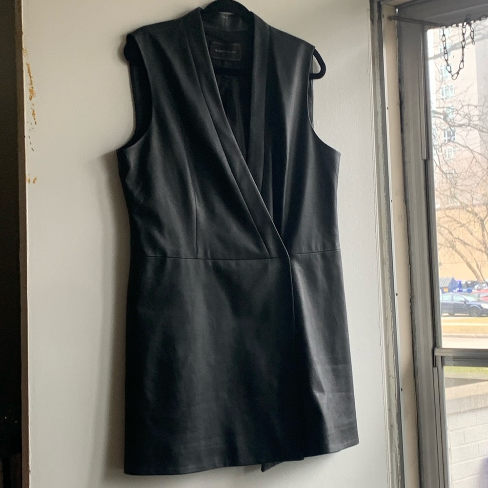 BCBG Maxazria Size L Vegan Leather Snap Closure Dress